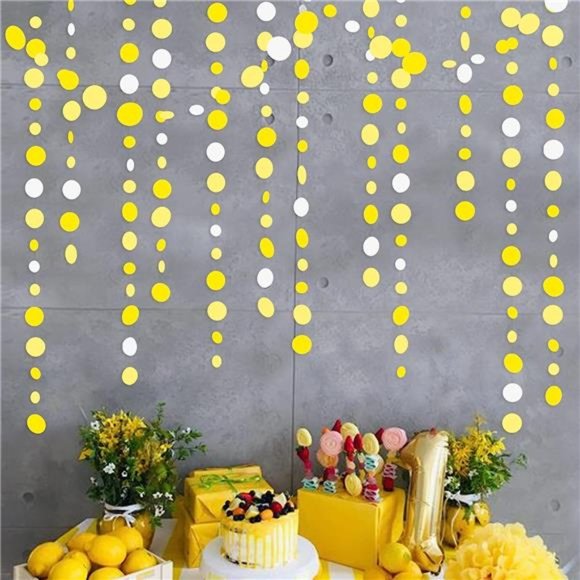 46 Ft Yellow White Circle Dots Garland Gradient Yellow Polka Dot Hanging Paper - Picture 4 of 5